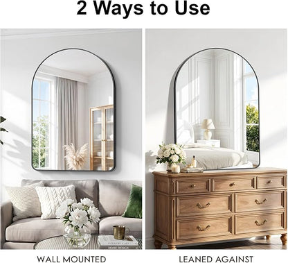 BONEWEI Arched Wall Mirror,55x40 inch Black Arched Mirror Bathroom,Large Vanity Mirror for Over Sink Metal Frame,Tempered Glass Arch Mirrors for Bedroom,Entryway,Living Room,Home Decor Shatter-Proof