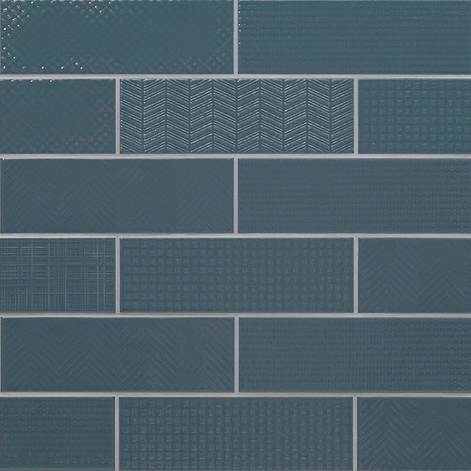 M S International Urbano Navy Glossy Mix Ceramic Subway Wall Tile for Bathroom, Kitchen Backsplash, Accent, and Shower - Sample