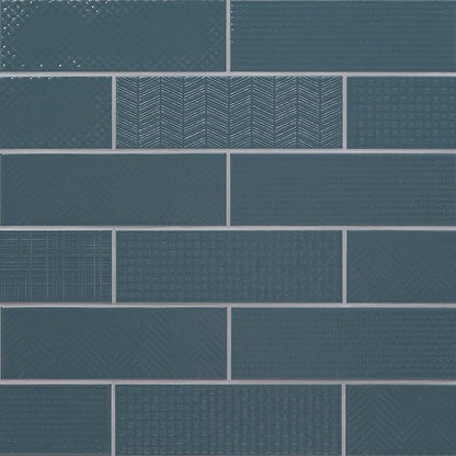 M S International Urbano Navy Glossy Mix Ceramic Subway Wall Tile for Bathroom, Kitchen Backsplash, Accent, and Shower - Sample