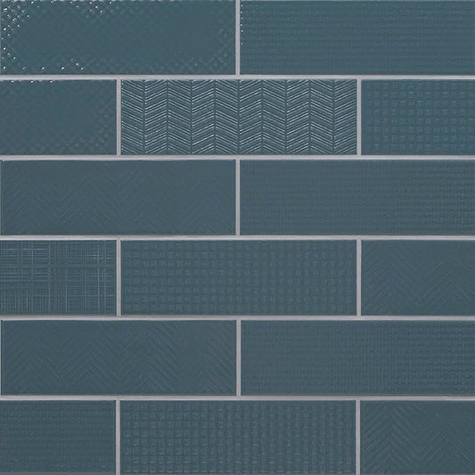 M S International Urbano Navy Glossy Mix Ceramic Subway Wall Tile for Bathroom, Kitchen Backsplash, Accent, and Shower - Sample