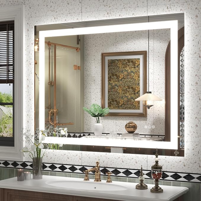 40x32 LED Lighted Bathroom Mirror for Vanity Wall | Front Light and Backlit, Anti-Fog, Memory, 3 Color, Tempered Glass, Dimmable, Rectangular, UL, Horizontal/ Vertical Mounted