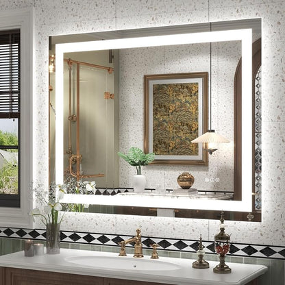 40x32 LED Lighted Bathroom Mirror for Vanity Wall | Front Light and Backlit, Anti-Fog, Memory, 3 Color, Tempered Glass, Dimmable, Rectangular, UL, Horizontal/ Vertical Mounted