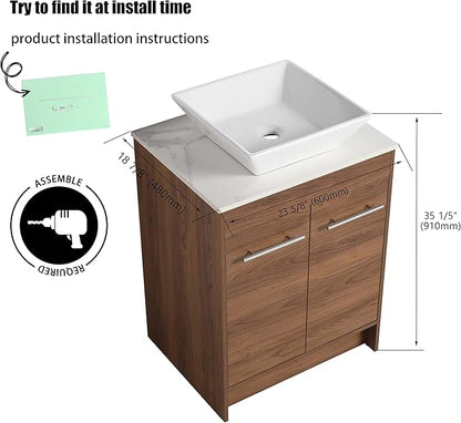24" Bathroom Vanity with Sink, 24 Inch Freestanding Bathroom Vanity Combo, Single Sink Modern Brown Floor Standing Cabinet Set with Ample Storage(BRE101, 24 * 18)