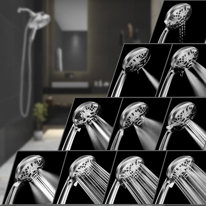 2 in 1 Shower Head with Handheld Combo High Pressure Silver 1.8 GPM | 7.2" Rain Showerhead and 10 Spray Hand Held Shower, Adjustable Shower Angle, 59-inch Rotatable Stainless Steel Hose