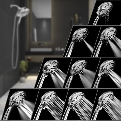 2 in 1 Shower Head with Handheld Combo High Pressure Silver 1.8 GPM | 7.2" Rain Showerhead and 10 Spray Hand Held Shower, Adjustable Shower Angle, 59-inch Rotatable Stainless Steel Hose