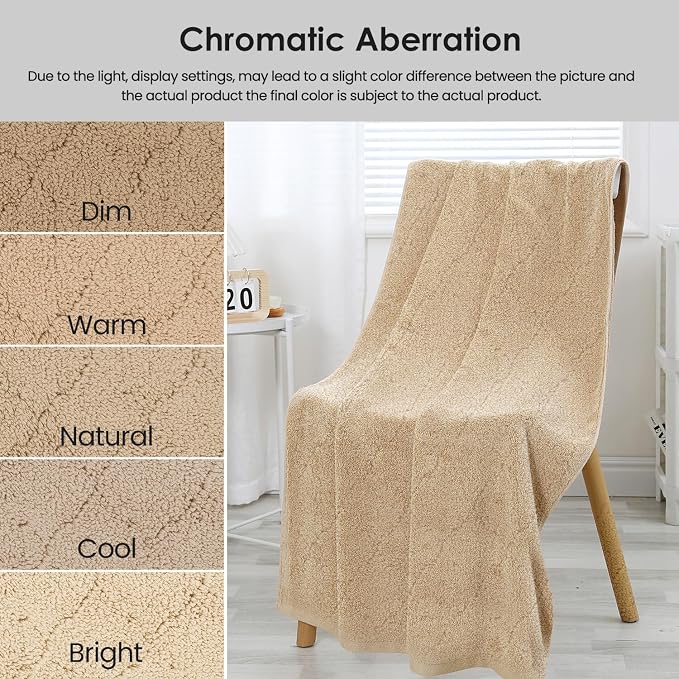 JML Bath Towels, Pack of 4, 30"x60", Large, Camel | Hanging Loop, Super Soft, Absorbent, Lint Free, Fade Resistant, Lightweight, Quick Dry, Use for SPA , Sauna, Salon Hair Wrap