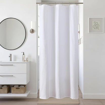 White Stall Shower Curtain 36 x 72 Inch, Textured Soft Fabric Waffle Narrow Size Modern White Small Curtain for Bathroom Hotel, Machine Washable, Water Resistant, 36Wx72L Inches