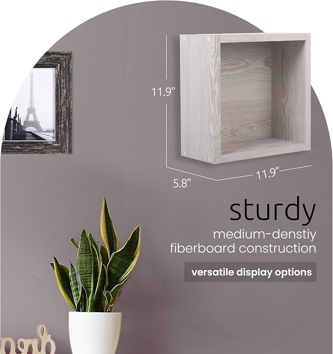Kiera Grace Cubbi Floating Shelves, Modern Wall Mounted Shelves for Bedroom, Bathroom, Kitchen, Office,11.8", Grey, 1Pack