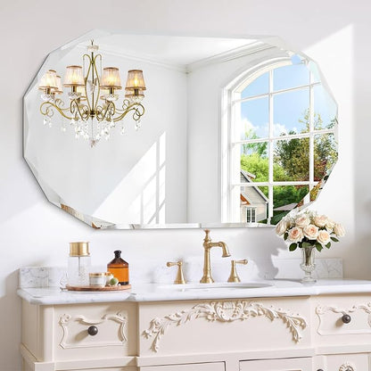 GLASHOM Frameless Bathroom Mirror, 30x48 inch Beveled Bathroom Mirror Wall Mounted, Modern Frameless Mirror for Bathroom, Living Room, Entryway Mirror Horizontal or Vertical