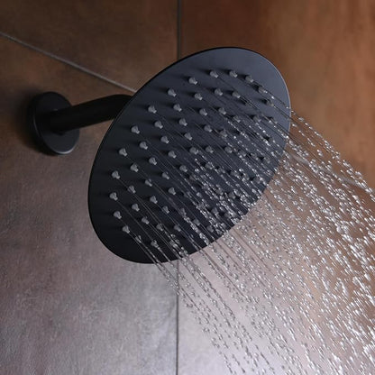 SUMERAIN Shower Faucet Set Black and Gold, 8" Stainless Steel Rain Shower | Single-Function, Single Handle, With Brass Rough-in Valve, Modern Design