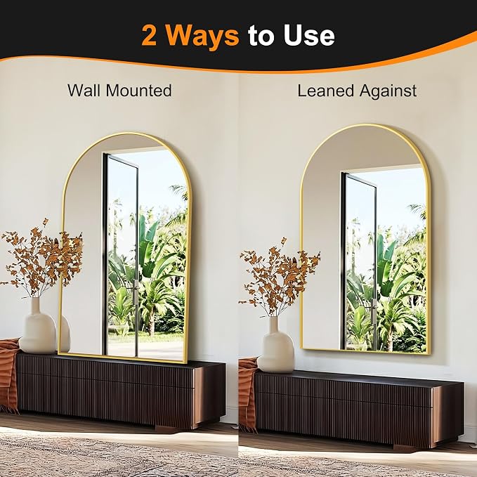 Arched Bathroom Mirror, Gold, 50"x30"
