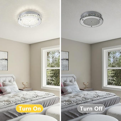 Flush Mount Crystal Ceiling Light Modernn Ceiling Mounted Light Hallway Light Fixtures LED 4000K Round Ceiling Light 8 Inch for Small Space, Bedroom, Foyer, Entryway, Bathoom, Kitchen