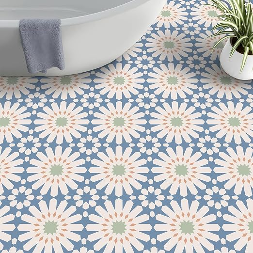 MORCART 40PCS 7.87" x 7.87" Peel and Stick Floor Tile, DIY Vinyl Flooring | Blue and White Floral Look, Self-Adhesive, Removable and Waterproof Tile Sticker for Bathroom, Kitchen, Wall, Stairs