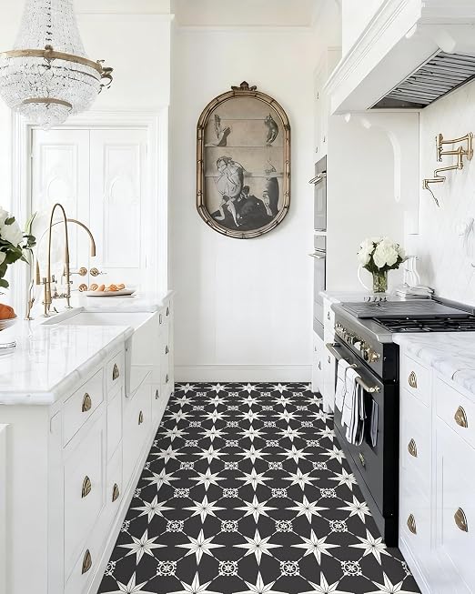 MORCART 20PCS 7.87" x 7.87" Peel and Stick Floor Tile, Black and White | Self-Adhesive DIY Vinyl Flooring, Removable and Waterproof Tile Sticker for Bathroom, Kitchen, Wall, Bedroom, Stairs