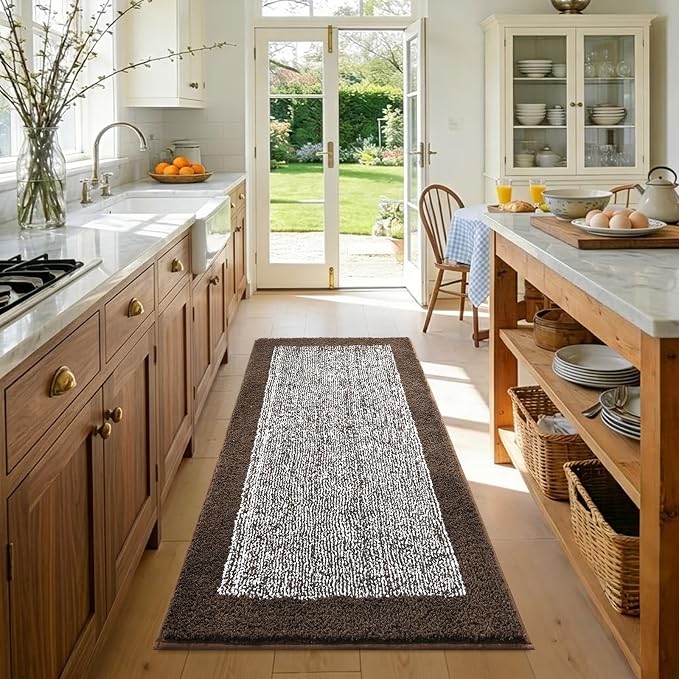 48x24 Long Bathroom Rugs Washable Non Slip, Brown Bath Mat for Bathroom Floor Tub, Soft Absorbent Quick Dry Mats for Shower,Bathtub,Home Decor