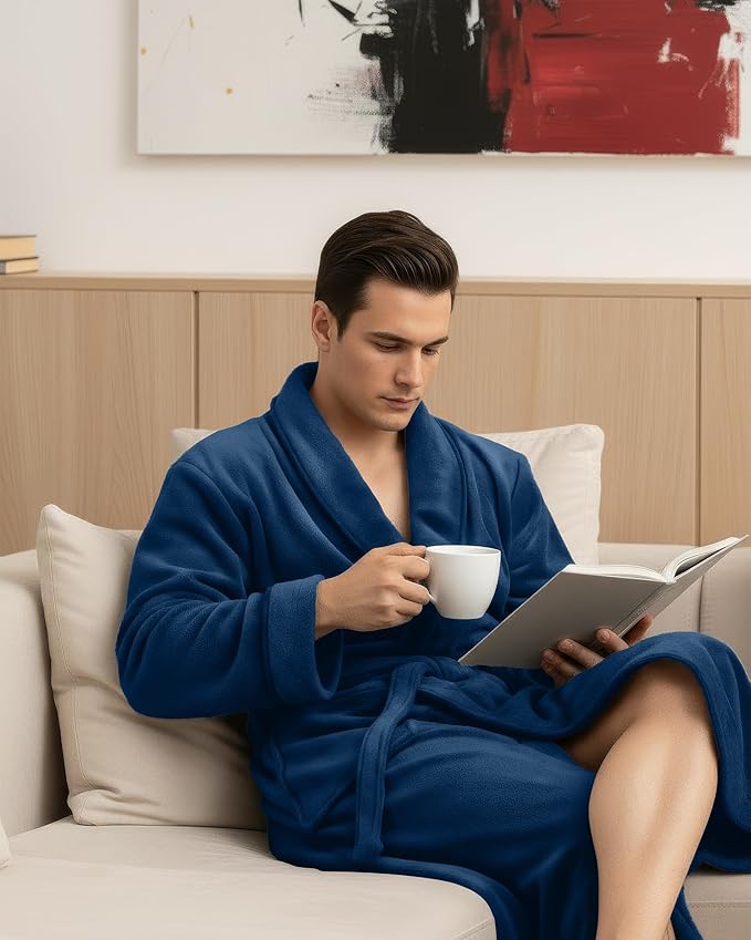 NY Threads Mens Robe, Luxury Plush Fleece Mens Bathrobe, Spa Bath Robe for Men