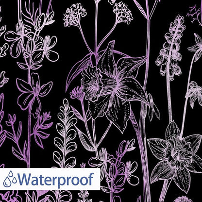 Vintage Black and Purple Boho Shower Curtain, Black Violet Floral Aesthetic Dark Wildflower Botanical Flowers Shower Curtain for Bathroom with Hook, Farmhouse Plant Art Chic Shower Curtain 72X72