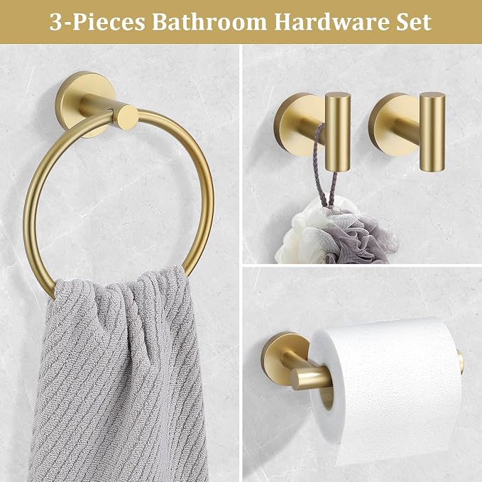 TURS Towel Ring Toilet Paper Holder Towel Hook 4-Pieces Brushed Gold SUS304 Stainless Steel Bathroom Accessories Kit Wall Mounted