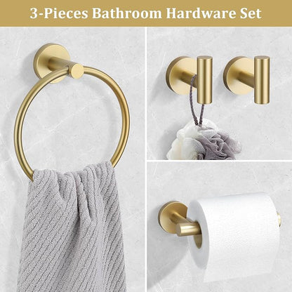 TURS Towel Ring Toilet Paper Holder Towel Hook 4-Pieces Brushed Gold SUS304 Stainless Steel Bathroom Accessories Kit Wall Mounted