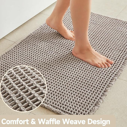 TYUU Waffle Bath Mat, Boho Bathroom Rugs Non Slip, 30x20 Light Grey | Super Absorbent Quick Dry Bath Rug, Non-Slip Backing, Soft Waffle Washable Farmhouse Bathroom Mats, Tub, Shower & Home Decor
