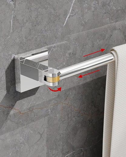 RUACQ Adjustable Towel Bar, Adhesive or Drill Wall Mount Towel Rack, Chrome | Adjust 15.8 to 26 Inch Towel Racks for Bathroom, 304 Stainless Steel Bath Towel Holder, Rustproof, Square Base, Heavy Duty