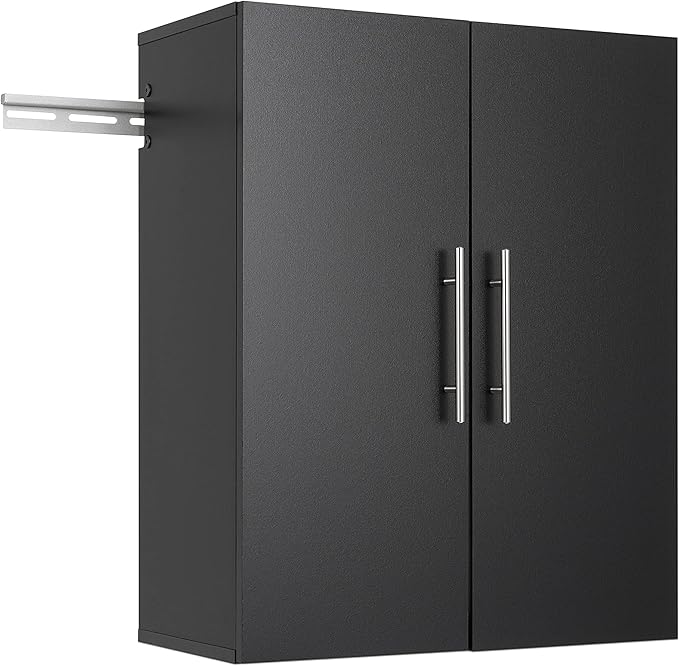 Prepac HangUps 24” Wall Mount Storage Cabinet, Ideal Bathroom, Laundry, Kitchen, Office, Garage Cabinet for Organization and Extra Storage, Attaches to Wall Mounted Rail, 24”W x 30”H, 12”D, Black