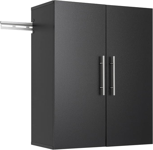 Prepac HangUps 24” Wall Mount Storage Cabinet, Ideal Bathroom, Laundry, Kitchen, Office, Garage Cabinet for Organization and Extra Storage, Attaches to Wall Mounted Rail, 24”W x 30”H, 12”D, Black