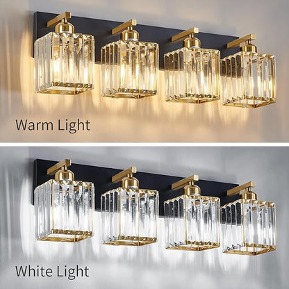 Modern Crystal Bathroom Vanity Light 4-Lights Modern Black Gold Crystal Bathroom Wall Light Over Mirror Vanity Light Fixtures