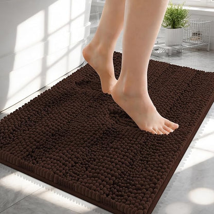 OLANLY Thick Small Bathroom Rugs 24x16, Soft Chenille Bath Rugs, Brown | Rubber Backing, Machine Wash, Extra Absorbent Striped Bath Mats for Bathroom Floor, Tub and Shower, Home Decor Accessories