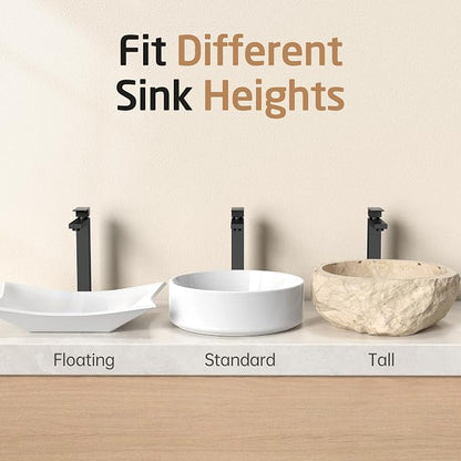 KES Vessel Sink Faucet and Drain Combo, Black Bathroom Faucets, Tall Faucets, All-Metal Pop Up Sink Drain NO Overflow, Matte Black, L3156BLFF12-BK-C2