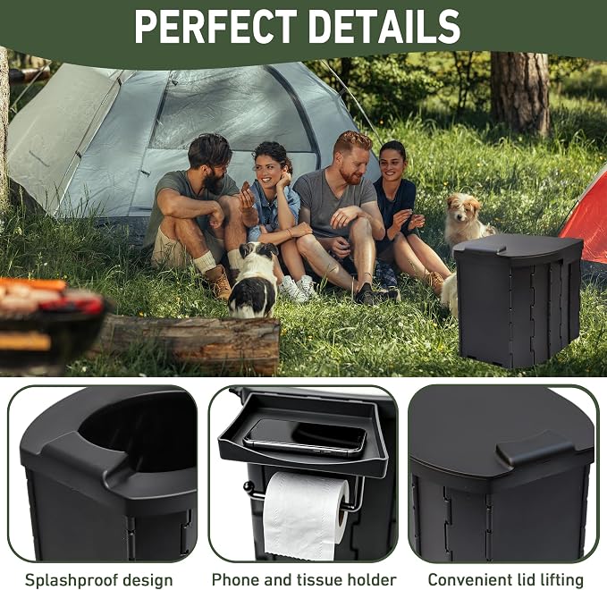 Portable Toilet for Camping, 12.6" H Capacity 450LBS Porta Potty for Adults
