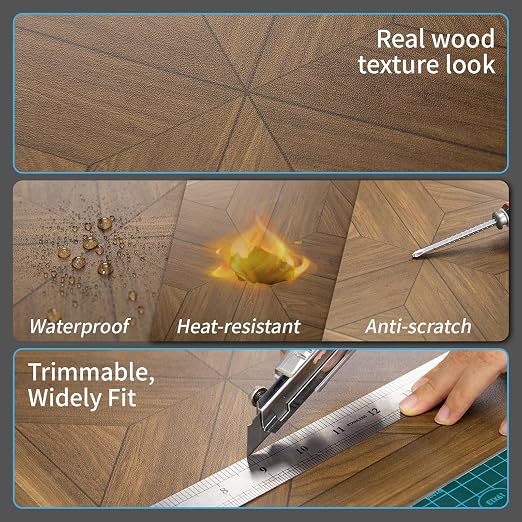 Art3d 30-Pack Peel and Stick Flooring Wood Planks, 12 x 12 in, Teak | Premium Vinyl, Self-Adhesive, Waterproof, Wood Grain, Fade-Resistant, Scratch-Proof, Ideal for Kitchen, Dining Room, Bedrooms