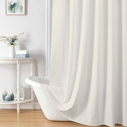 Aiyufeng Extra Long Cream Shower Curtain 96 Inch Long, Embossed Texture Fabric Bathroom Shower Curtain, Large Hotel Bath Curtain with 12 Holes, 72x96