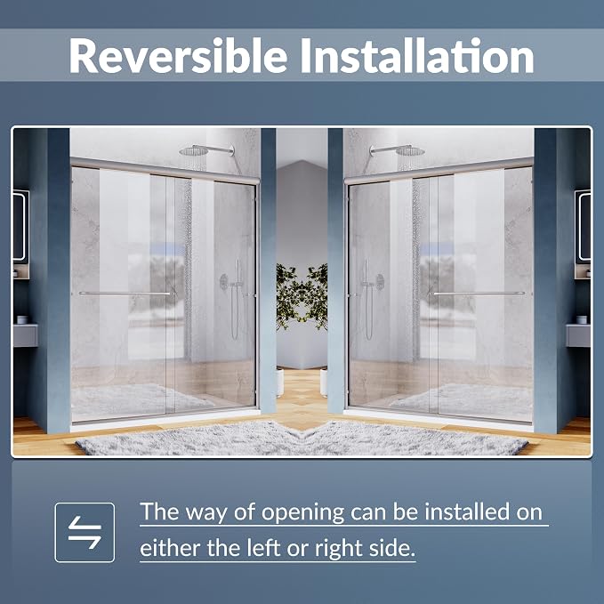 SUNNY SHOWER 60 in.W x 72 in.H Semi-Frameless Shower Door, DoubleSliding Glass Shower Door, 1/4" Clear Glass Shower Enclosure, Brushed Nickel Finish