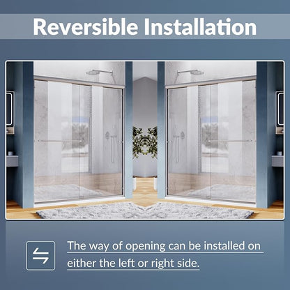 SUNNY SHOWER 60 in.W x 72 in.H Semi-Frameless Shower Door, DoubleSliding Glass Shower Door, 1/4" Clear Glass Shower Enclosure, Brushed Nickel Finish