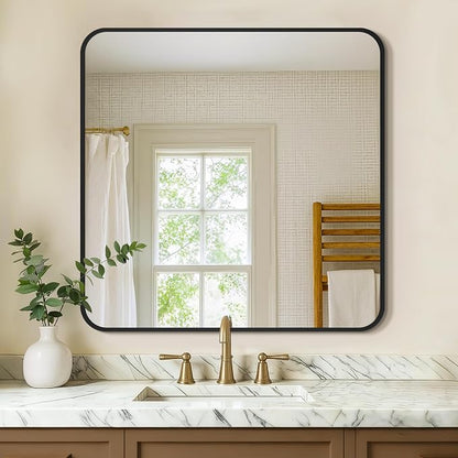 Vanity Bathroom Mirror, 30”x30” Black Bathroom Mirror for Over Sink | HD Tempered Glass, Anti-Rust Frame, Wall Mirrors for Bathroom Sink, Living Room, Entryway, Bedroom
