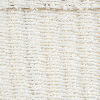 Household Essentials Small Handwoven Paper Rope Wicker Basket with Lid, White (Pack of 6)