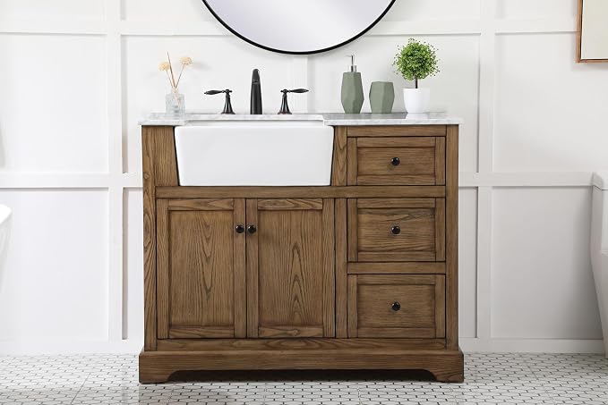 42 Double Bathroom Vanity, with Carrara White Marble Top Soft-Close, Driftwood