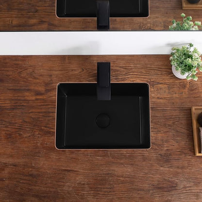 18 Inch Undermount Bathroom Sink Black Rectangular with Overflow | Porcelain Ceramic Matte Black Vanity Basin (18.5"x14.0")