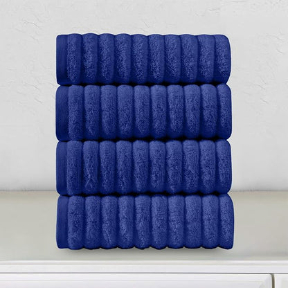 Elegant Comfort Luxury 100% Turkish Cotton Corduroy Ribbed 4 Pack Hand Towel Set 16 x 28 Inch - Absorbent, Super Soft, Quick Dry, Premium Towels for Bathroom, Gym, Spa and Hotel Use, Royal Blue