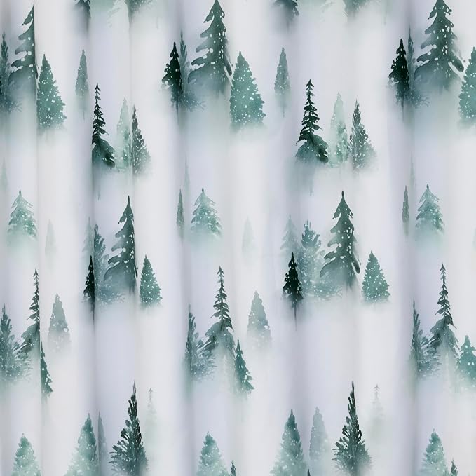 SKL Home Christmas Winter Pines Fabric Shower Curtain, Green