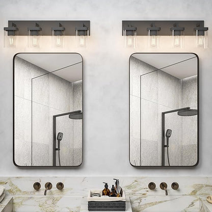 Bathroom Vanity Light, Square Design 4 Lights Morden Bathroom Lighting Fixtures Over Mirror, Black Bathroom Light Vanity Fixtures for Bathroom/Living Room/Bedroom