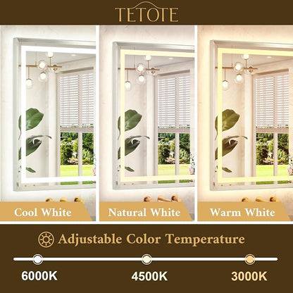 Led Bathroom Mirror 30 x 36 with Brushed Nickel Frame Anti-Fog Frontlit & Backlit Vanity Mirror Stepless Dimmable 3 Colors White/Warm/Natural Wall-Mounted