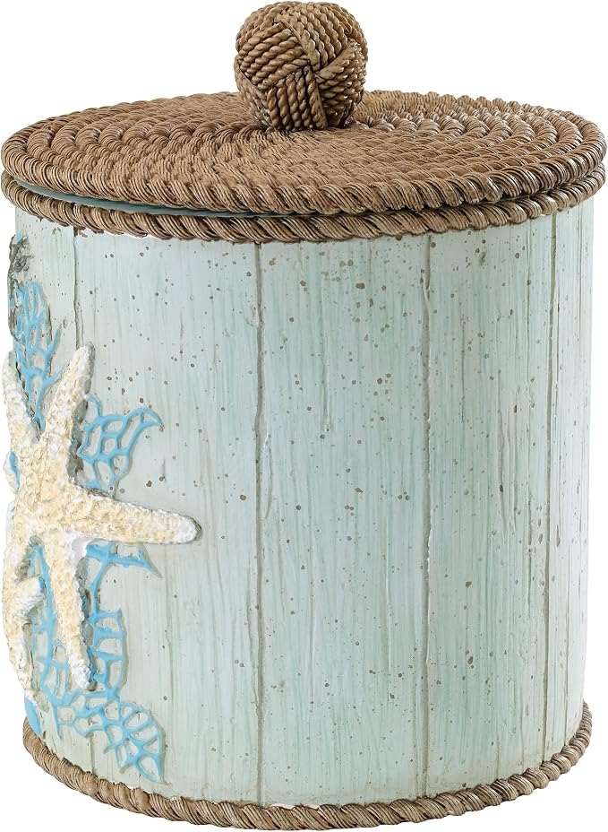 Avanti Linens - Covered Jar, Guest Bathroom Essentials, Coastal Inspired Bathroom Decor (Beachcomber Collection)