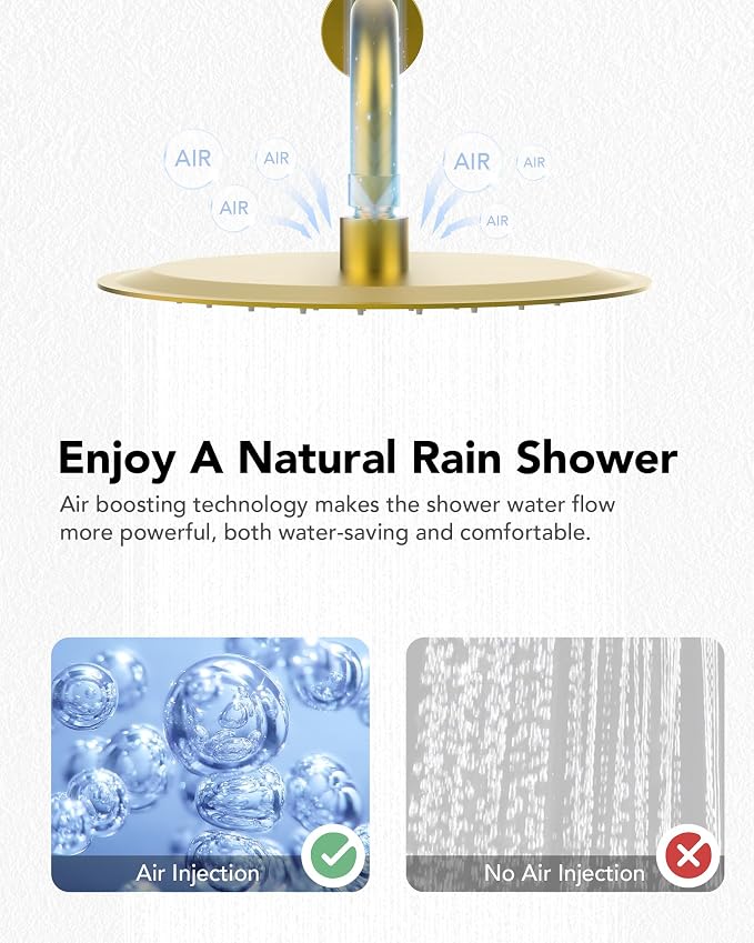 10" High-Pressure Rainfall Shower System with Handheld Spray, Wall Mount Bathroom Shower Faucet Set (Brushed Gold)