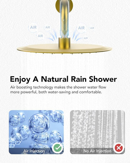 10" High-Pressure Rainfall Shower System with Handheld Spray, Wall Mount Bathroom Shower Faucet Set (Brushed Gold)