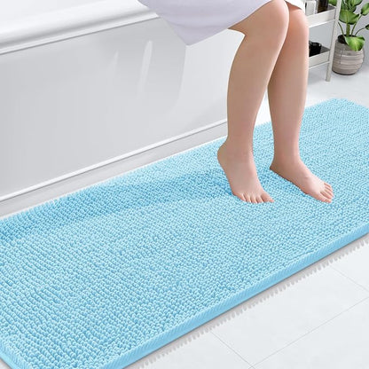 OLANLY Bathroom Runner Rugs 70x24, Extra Soft Absorbent Chenille Bath Rugs | Sky Blue, Quick-Drying Rubber Backing, Washable Long Bath Mat for Bathroom Floor, Tub and Shower, Home Decor Accessories