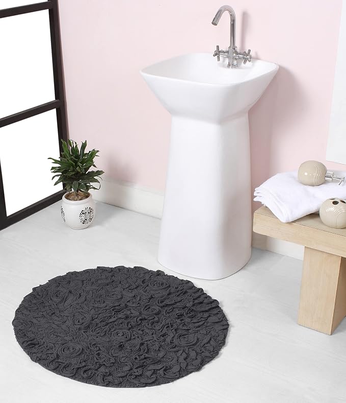 Home Weavers Bell Flower Collection 100% Cotton Tufted Bath Rugs, Extra Soft and Absorbent Bath Rugs, Non-Slip Bath Mats, Machine Washable, Bath Mats for Bathroom Floor and Tub, 22" Round, Gray