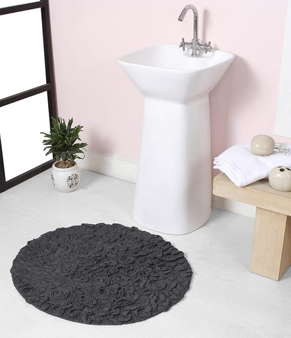 Home Weavers Bell Flower Collection 100% Cotton Tufted Bath Rugs, Extra Soft and Absorbent Bath Rugs, Non-Slip Bath Mats, Machine Washable, Bath Mats for Bathroom Floor and Tub, 22" Round, Gray