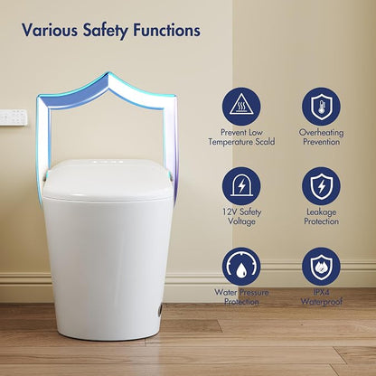 One Piece Smart Bidet Toilet, Auto Lid, Wash & Dry, White | Foot Sensor Flush, Heated Seat, Instant Warm Water, Adjustable Wash Settings, Self Cleaning Wand, Auto Flush, Pre Wet